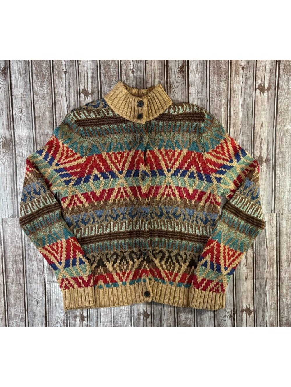 Lauren Ralph Lauren Southwest Aztec Navajo Cardigan Sweater size XL Vintage